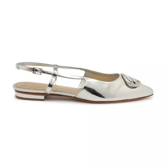 Slingback Em Couro- Prateado