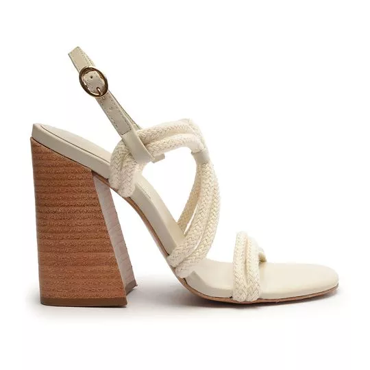 Sandália Com Couro- Off White- Salto: 10,5cm