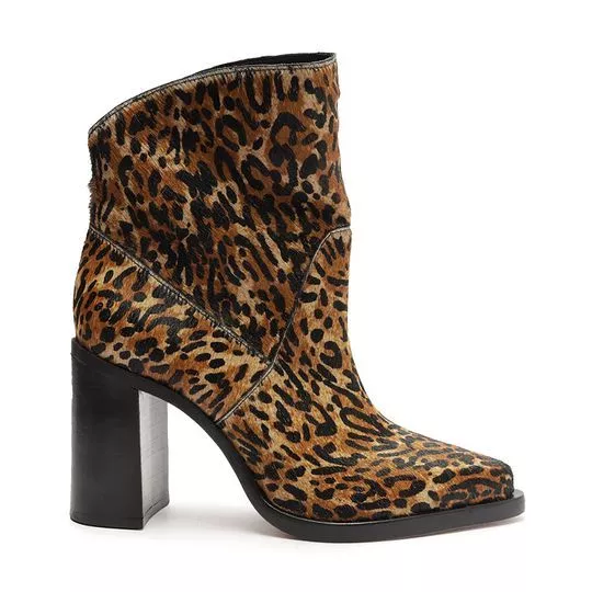 Bota Animal Print Em Couro- Bege & Preta- Salto: 9cm