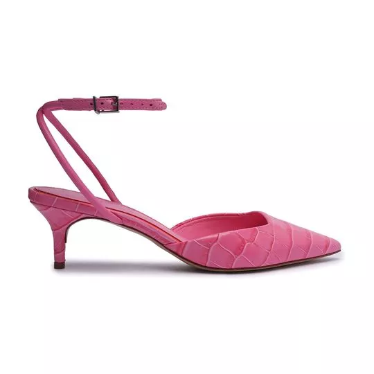 Slingback Em Couro- Rosa- Salto: 6cm