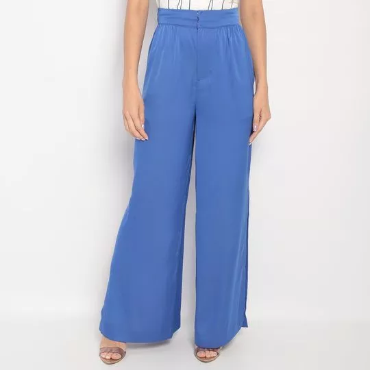 Calça Pantalona Com Recortes- Azul- Morena Rosa