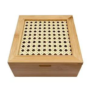 Caixa Decorativa Palha Indiana<BR>- Bambu & Bege Claro<BR>- 7,5x16x16,5cm<BR>- Oikos