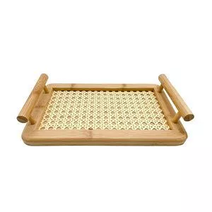 Bandeja Com Alças<BR>- Bambu & Bege Claro<BR>- 5x25x15cm<BR>- Oikos