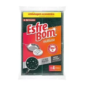 Kit De Esponjas Multiuso<BR>- Verde Escuro<BR>- 4 Unidades<BR>- Esfrebom