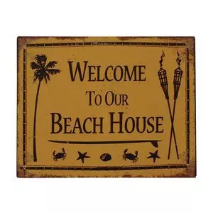 Placa Decorativa Beach House<BR>- Marrom Escuro & Bege<BR>- 20x25x0,2cm<BR>- Btc Decor