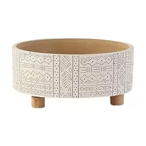 Cachepot Étnico<BR>- Branco & Bege<BR>- 9xØ20cm<BR>- Btc Decor