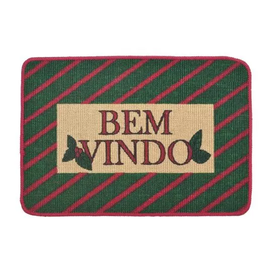 Tapete Natalino Bem Vindo- Verde & Vermelho- 62x41,5cm- Mabruk