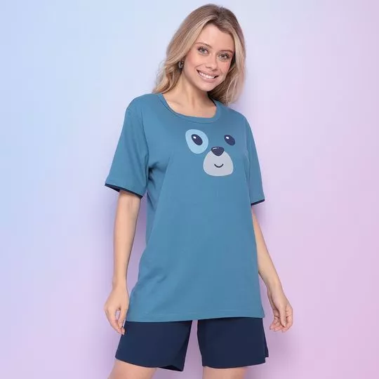 Short Doll Dog Com Recortes- Azul Escuro & Azul Marinho- Bela Notte Pijamas