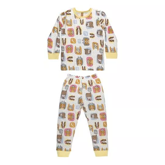 Pijama Cachorrinhos- Branco & Amarelo- Up Baby & Up Kids