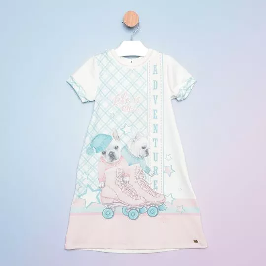 Vestido Infantil Cachorrinhos- Off White & Azul Claro- PETIT CHERIE