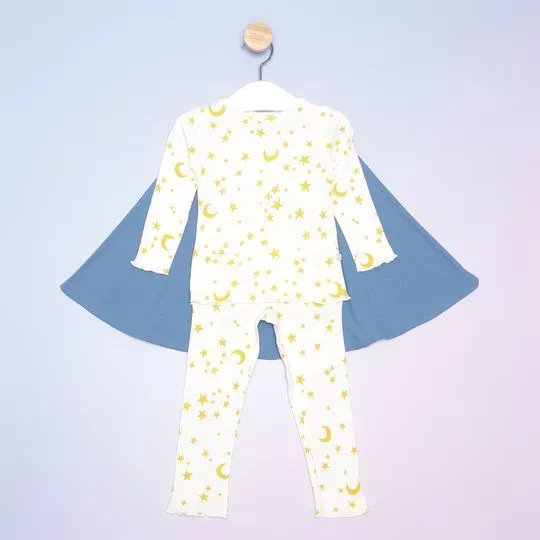 Pijama Infantil Céu Estrelado- Branco & Amarelo- Hering Kids