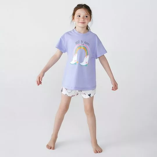 Pijama Arco-Íris- Lilás & Branco- Hering Kids