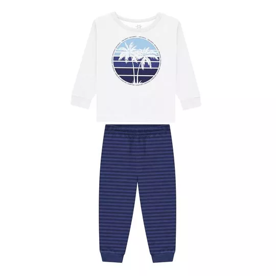 Pijama Infantil Coqueiros- Branco & Azul Escuro- Brandili
