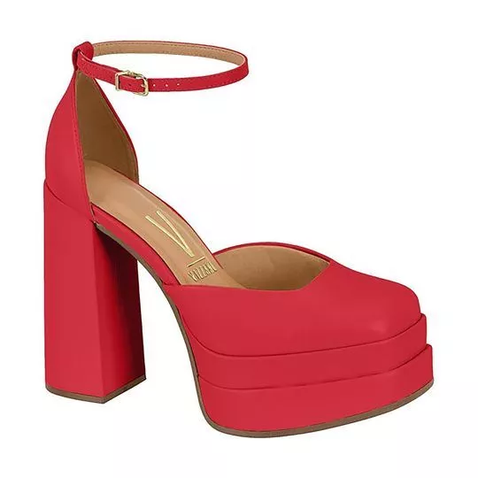 Sapato Meia Pata Com Recortes- Vermelho- Salto: 12cm- Vizzano
