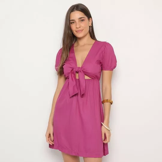 Vestido Curto Texturizado- Rosa Escuro