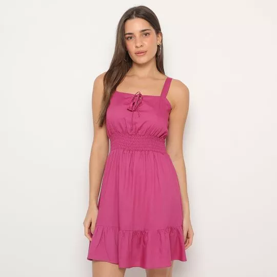 Vestido Curto Com Lastex- Rosa Escuro