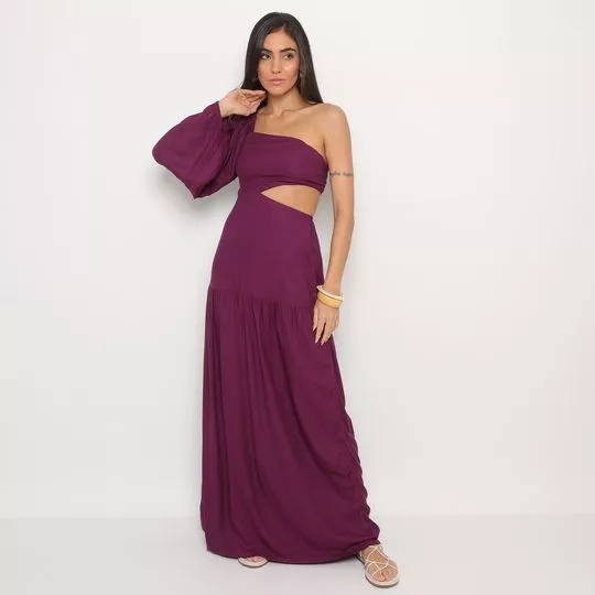 Vestido Longo Com Babados- Roxo