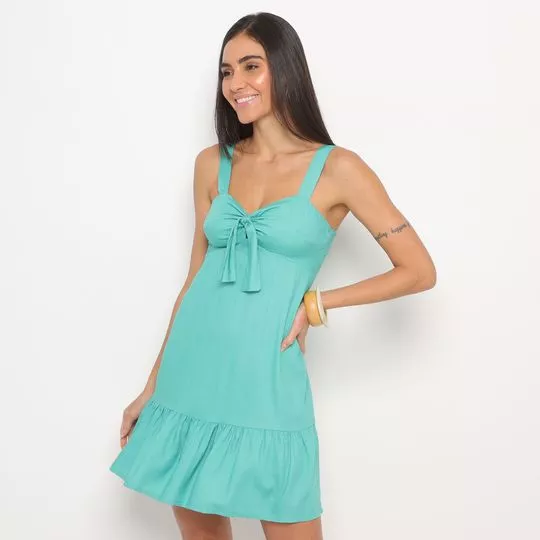 Vestido Curto Com Amarração- Verde Água