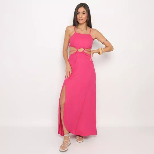 Vestido Longo Com Vazados- Rosa