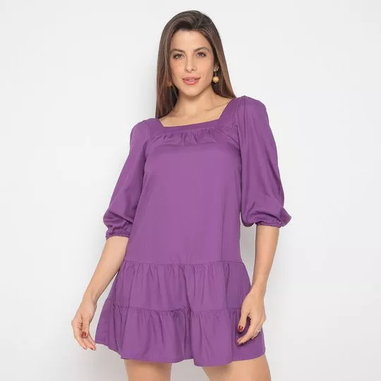 Vestido Curto Com Franzidos- Roxo