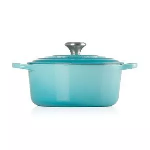 Panela Redonda 24cm Signature<BR>- Azul Caribe<BR>- 16,6x25,2x32,5cm<BR>- 4,2L<BR>- Le Creuset