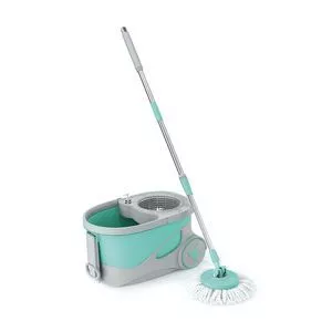 Jogo De Mop Giratório & Balde Ciclone<BR>- Inox & Verde Água<BR>- 31x50x35cm<BR>- Euro Homeware