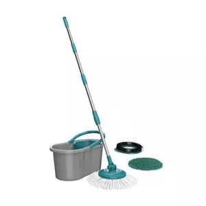 Mop Giratório 3 em 1 Fit<BR>- Inox & Verde<BR>- 128cm<BR>- Euro Homeware