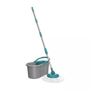 Mop Giratório Fit<BR>- Inox & Verde Água<BR>- 2Pçs<BR>- 8L<BR>- Euro Homeware