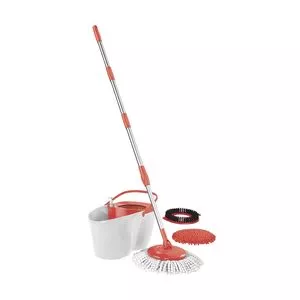 Mop Giratório Limpeza Completa<BR>- Inox & Coral<BR>- Euro Homeware