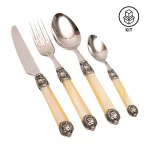 Faqueiro Tulipano<BR>- Inox & Bege Claro<BR>- 24Pçs<BR>- Bugatti