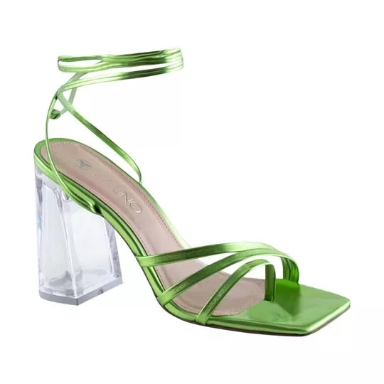 Sandália Com Amarração- Incolor & Verde- Salto: 15cm- VIA UNO