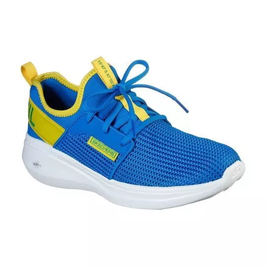 Tênis Texturizado Com Recortes- Azul & Amarelo- Skechers