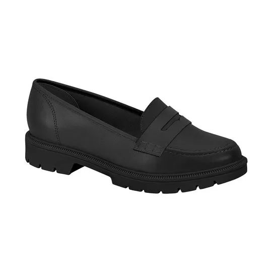 Loafer Com Recortes- Preto- Salto: 3cm- Beira Rio