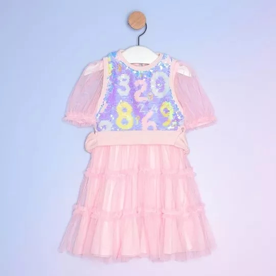 Vestido Com Tule- Rosa Claro & Azul - PETIT CHERIE