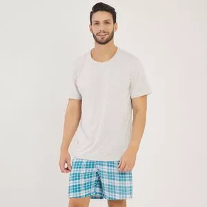 Pijama Em Mescla<BR>- Cinza & Azul Turquesa<BR>- Anna Kock Sleepwear