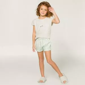 Pijama Com Recortes<BR>- Cinza & Verde Claro<BR>- Anna Kock Sleepwear