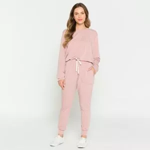 Conjunto De Blusão & Calça Jogger  Com Recortes<BR>- Rosa