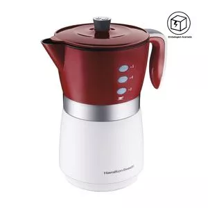 Cafeteira Elétrica<BR>- Inox & Vermelha<BR>- 21,4xØ20,6cm<BR>- 220W<BR>- A caixa da embalagem apresenta avarias que não comprometem a qualidade do produto.<BR>- Hamilton Beach