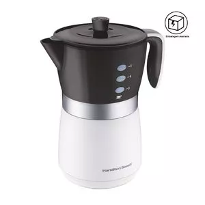 Cafeteira Elétrica<BR>- Inox & Preta<BR>- 21,4xØ20,6cm<BR>- 110V<BR>- 110W<BR>- A caixa da embalagem apresenta avarias que não comprometem a qualidade do produto.<BR>- Hamilton Beach