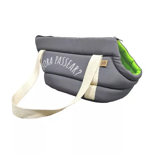 Bolsa Para Transporte Aberta Bora Passear- Cinza & Verde Neon- 20x45x27cm- Fabrica Pet