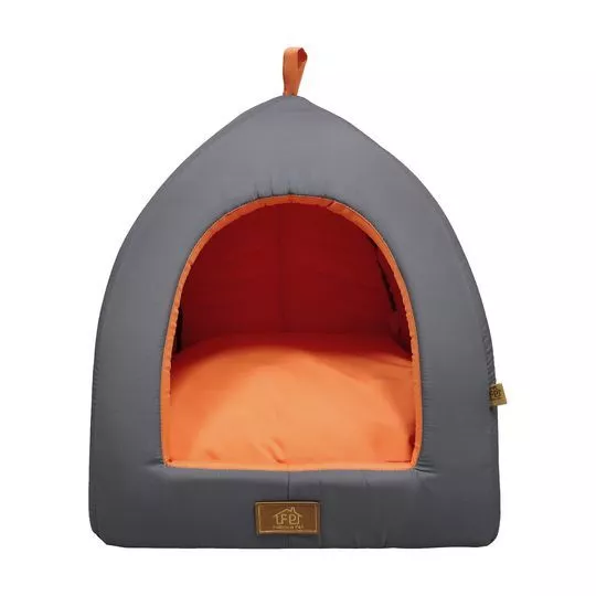 Cabana Meu Lugar Favorito- Cinza & Laranja Neon- 52x45x42cm- Fabrica Pet