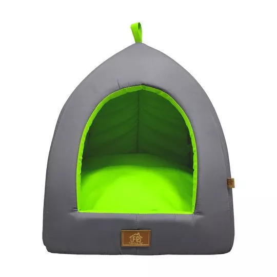 Cabana Meu Lugar Favorito- Cinza & Verde Neon- 52x45x42cm- Fabrica Pet