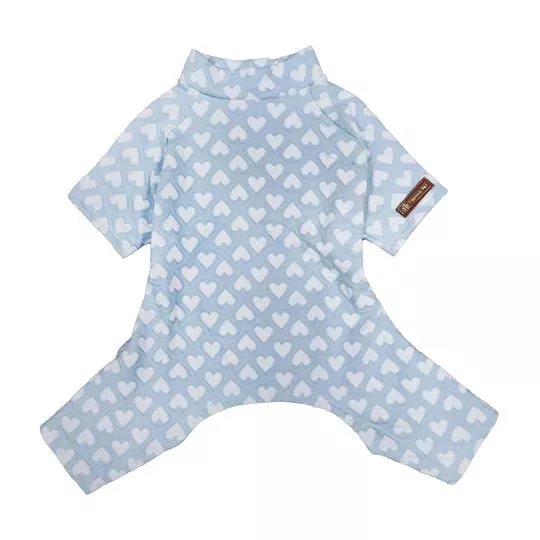 Pijama Corações- Azul Claro & Branco- Ø22xØ31cm- Tamanho: 3- Fabrica Pet