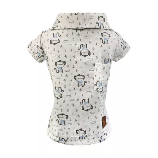 Camisa Macaquinhos- Off White & Azul- Fabrica Pet