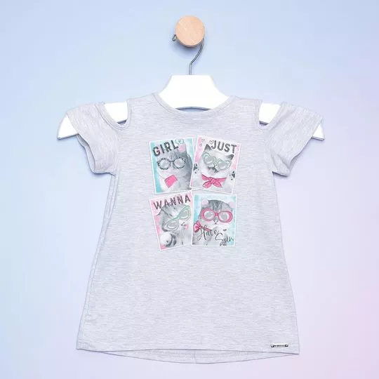 Blusa Gatinhos- Cinza & Rosa- Carinhoso