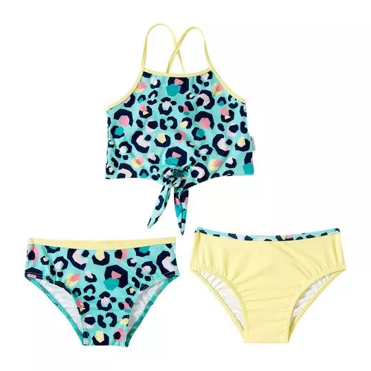 Conjunto De Top Animal Print & Calcinhas Boneca- Verde Água & Amarelo Claro