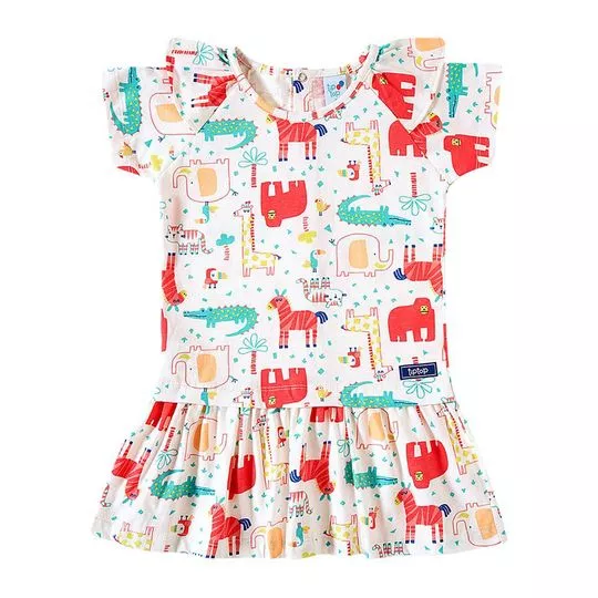 Vestido Elefante- Off White & Vermelho