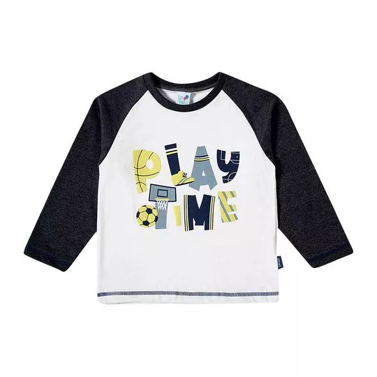 Camiseta Play Time- Branco & Cinza Escuro