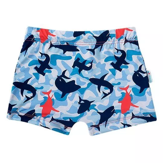 Short De Praia Tubarões- Azul & Azul Marinho