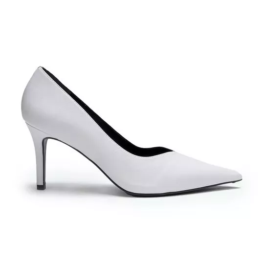 Scarpin Em Couro- Branco- Salto: 8cm- Jeanslosophy